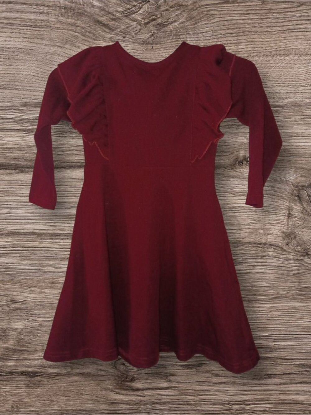 Gorlya Girls Size 7/8 Burgundy Long Sleeve Ruffle Skater Dress